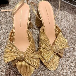 Camellia bow-embellished metallic lamé sandals